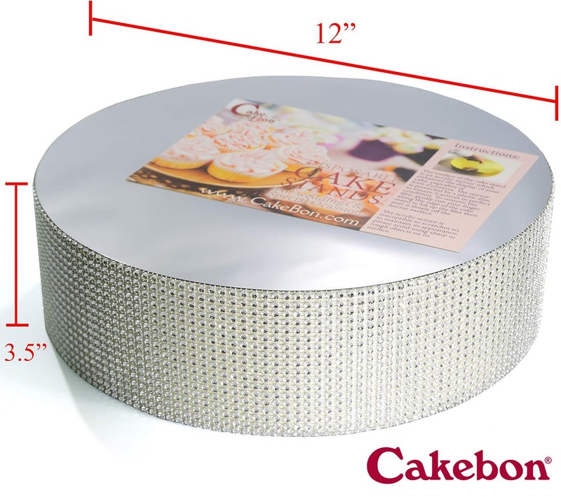 Cakebon Cake Stands - 12" Silver with Faux Rhinestones for Cakes and Pastries - Lightweight Polystyrene Foam for Party, Sturdy Wedding Cake Stand - Image 2